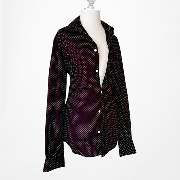 H&M Burgundy Red Button Down Polka Dot Print Shirt Top Size S - Picture 4 of 6